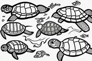 Adult and young turtle swimming together tattoo idea