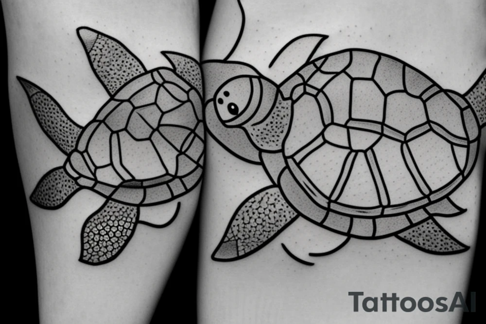 Two turtles swimming together tattoo idea