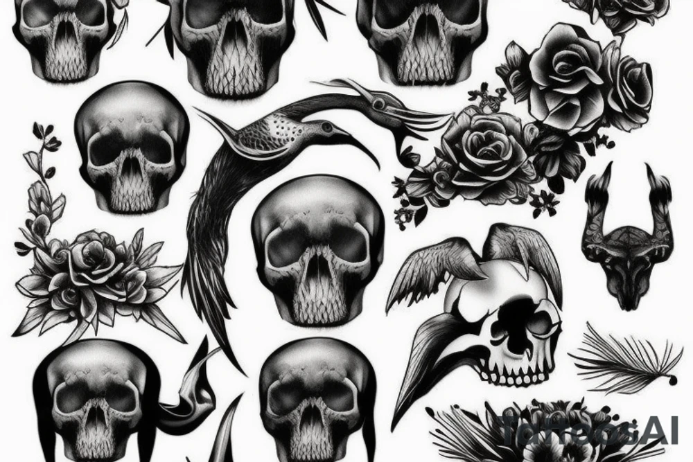 animal skull compilation tattoo idea