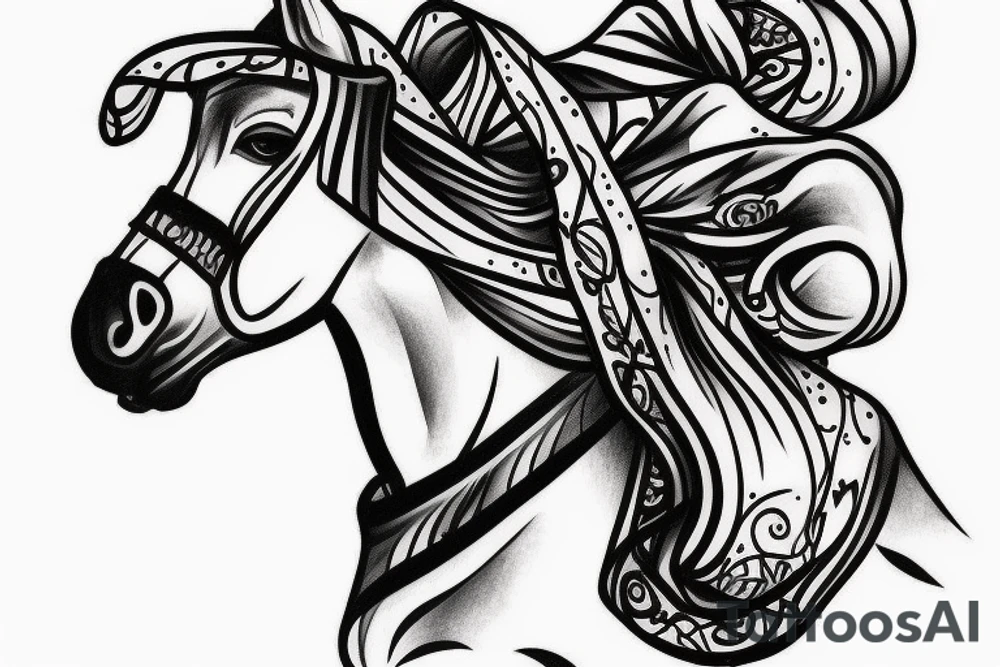 horse wearing a hat and a scarf tattoo idea