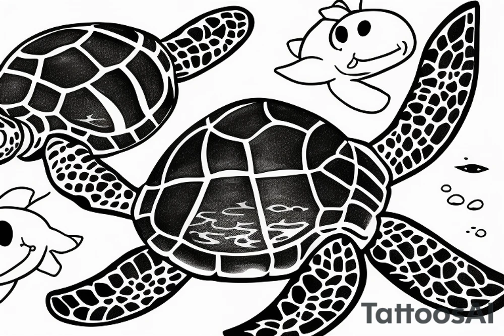 two turtles swimming in the ocean tattoo idea