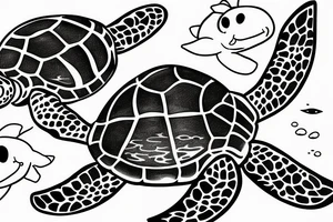 two turtles swimming in the ocean tattoo idea