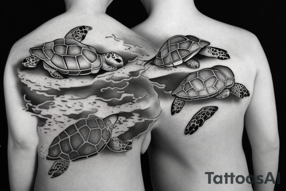 two turtles swimming in the ocean tattoo idea