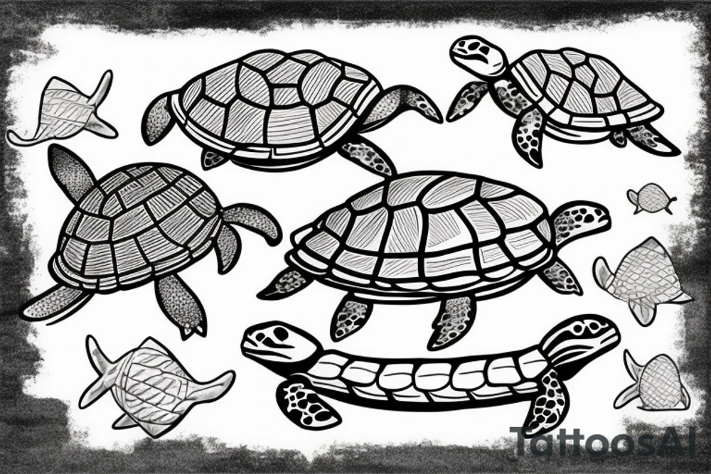 two turtles swimming in the ocean tattoo idea