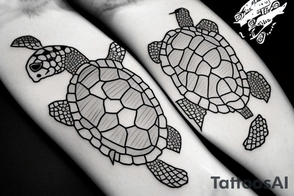 two turtles swimming in the ocean tattoo idea