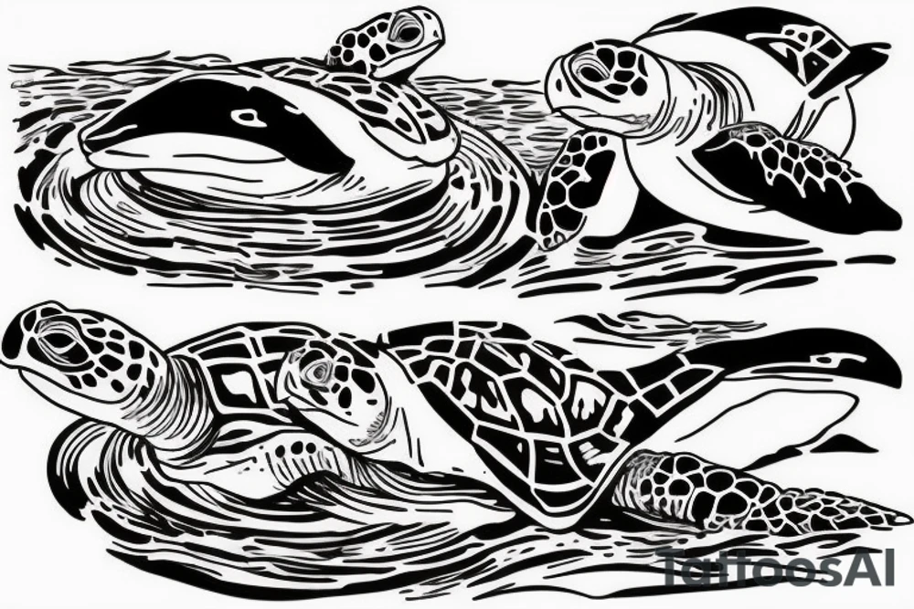 two turtles swimming in the ocean tattoo idea