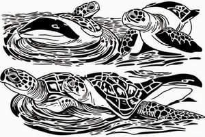 two turtles swimming in the ocean tattoo idea