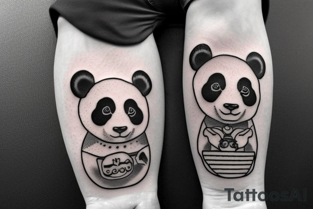 panda wearing an eyepatch whilst riding a motorbike tattoo idea