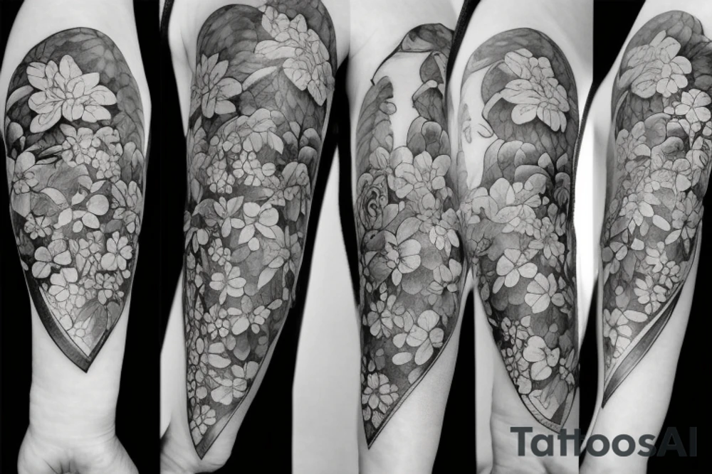 flowers growing out of a real heart tattoo idea