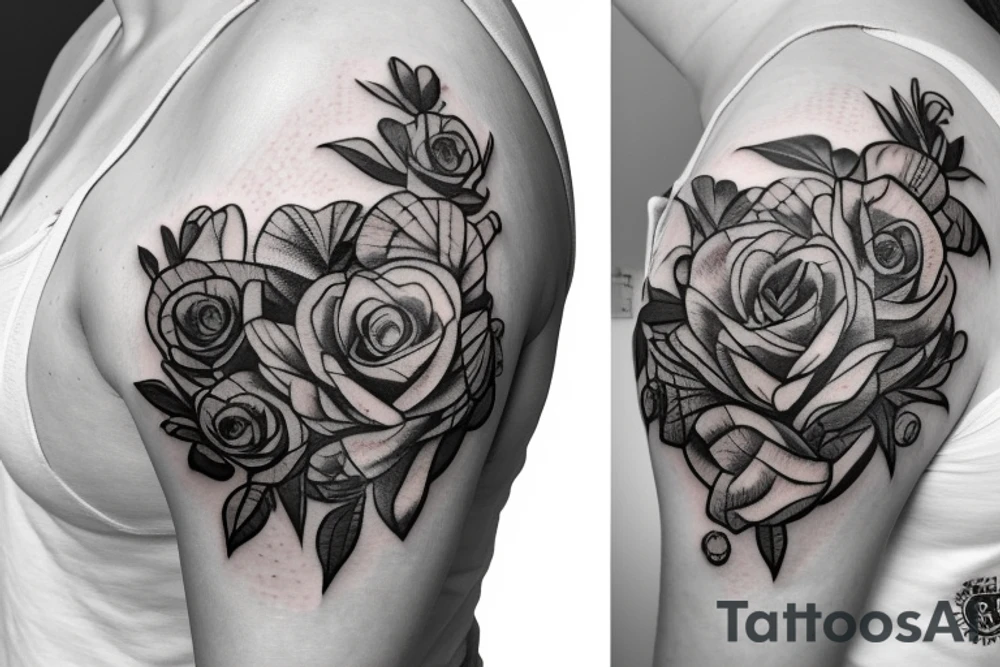 flowers growing out of a real heart tattoo idea