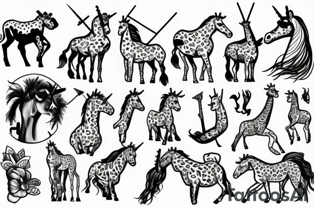unicorn fighting with a giraffe tattoo idea
