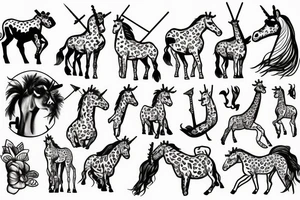 unicorn fighting with a giraffe tattoo idea