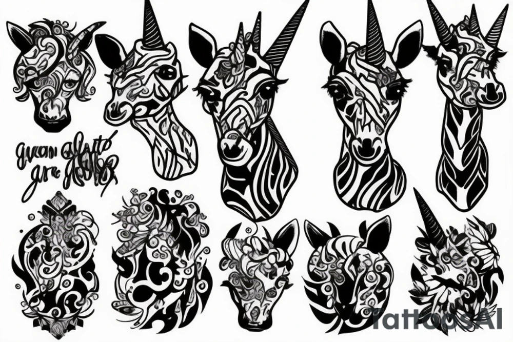 unicorn fighting with a giraffe tattoo idea