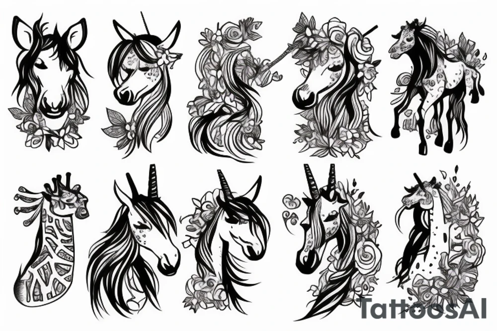 unicorn fighting with a giraffe tattoo idea