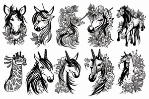 unicorn fighting with a giraffe tattoo idea