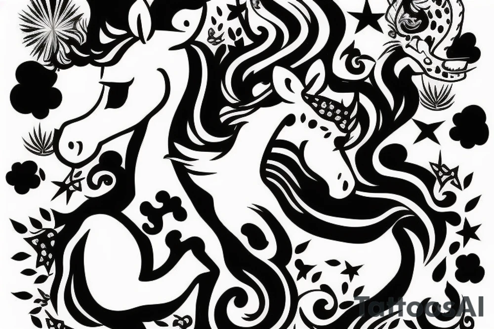 unicorn fighting with a giraffe tattoo idea