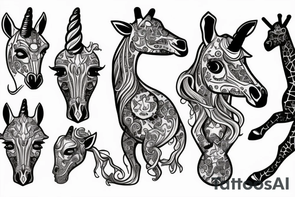 unicorn fighting with a giraffe tattoo idea