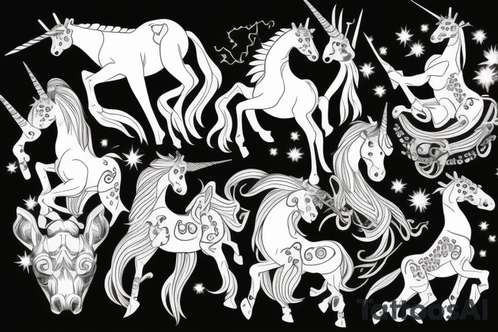unicorn fighting with a giraffe tattoo idea