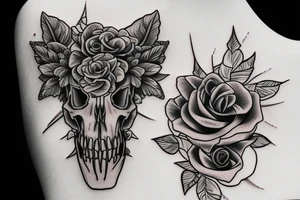 unicorn skull flower rose tattoo idea
