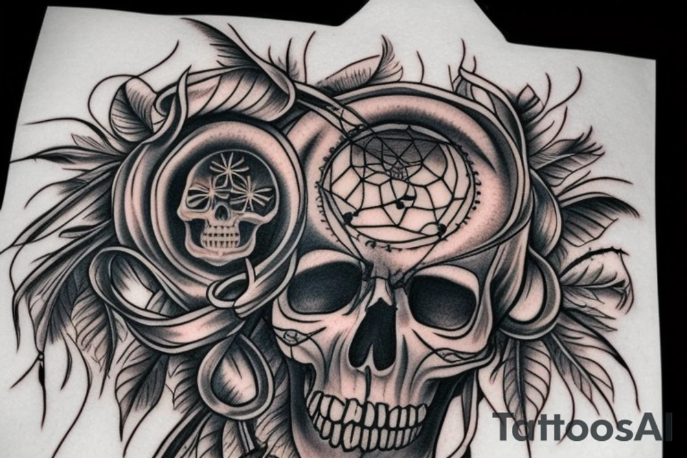 dreamcatcher skull tattoo idea