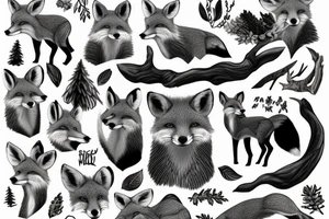 wildlife imagery of a fox, badger and a deer in the woodland tattoo idea