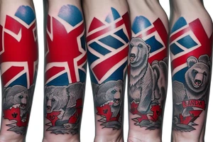 GRIZZLEY BEAR ROARING WITH CANADA FLAG AND NAME tattoo idea