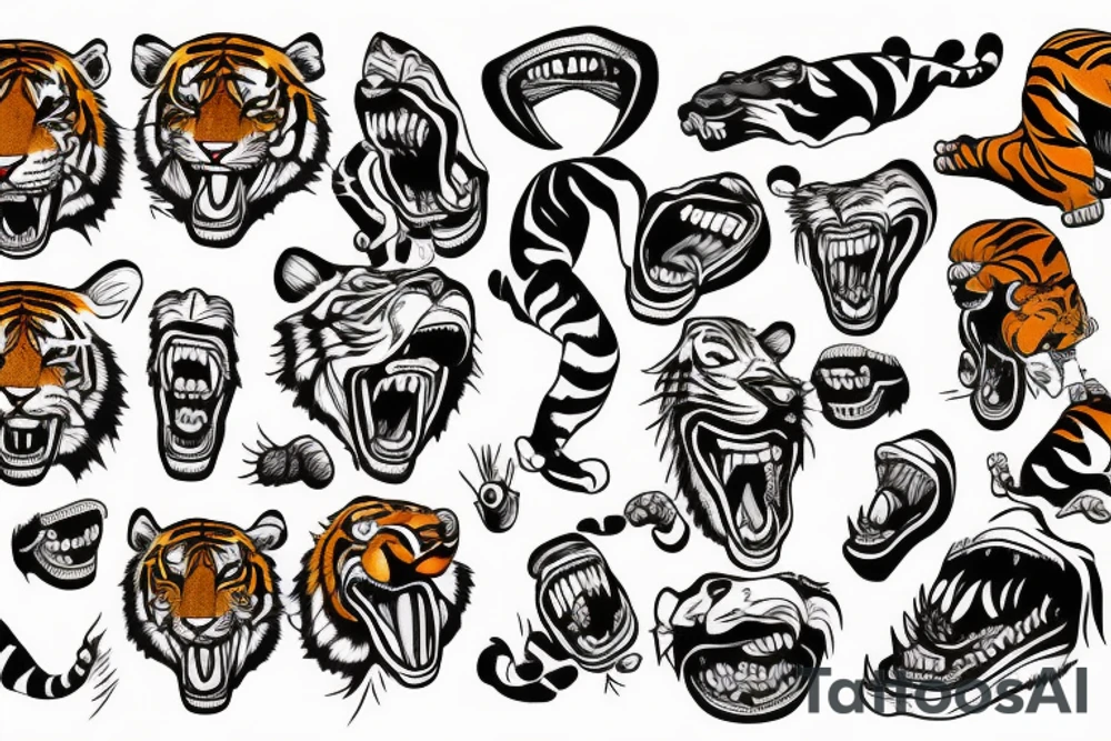 TIGER FULL BODY TEETH OUT tattoo idea