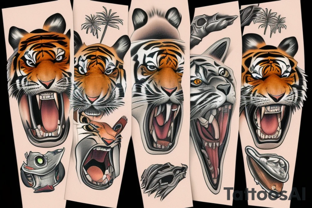 TIGER FULL BODY TEETH OUT tattoo idea