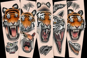 TIGER FULL BODY TEETH OUT tattoo idea