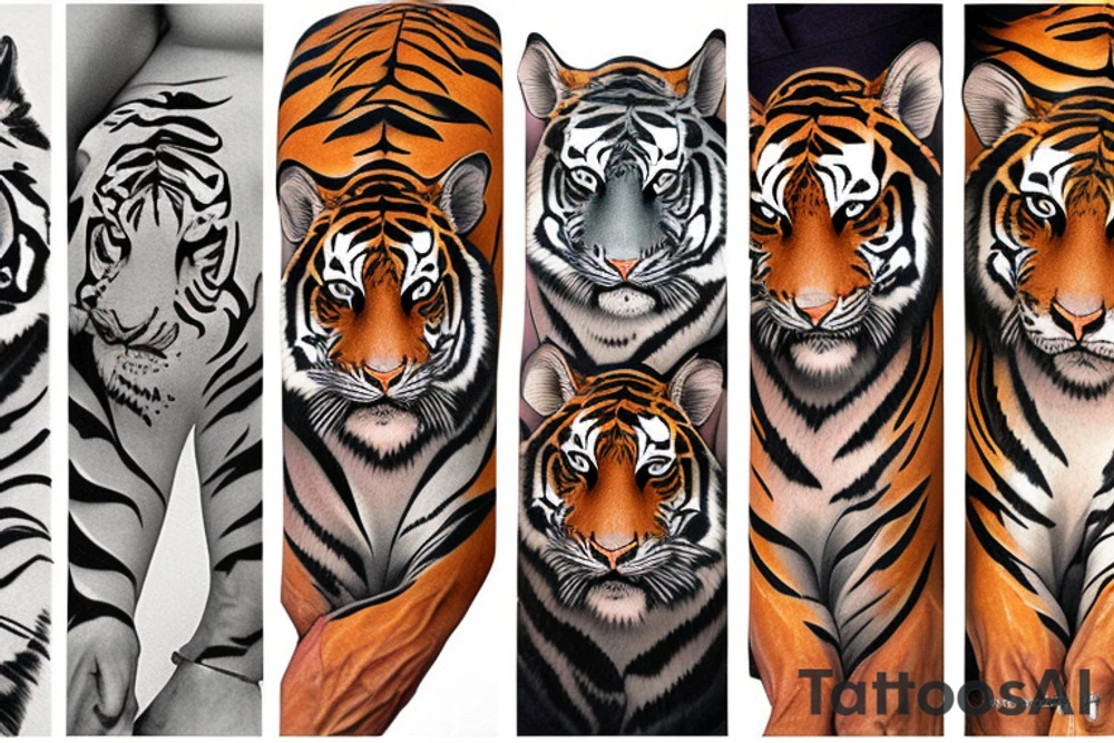AMERICAN TRADITIONAL TIGER FULL BODY tattoo idea