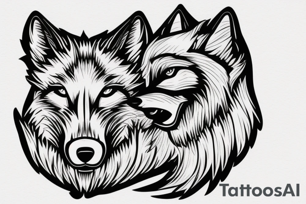 Wolf head seen from the side, cool young, cartoon style... hairy... within a badge... wolf brotherhood tottem tattoo idea