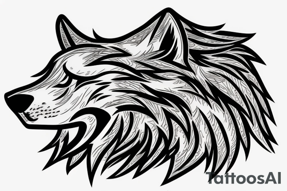 Wolf head seen from the side, cool young, cartoon style... hairy... within a badge... wolf brotherhood tottem tattoo idea