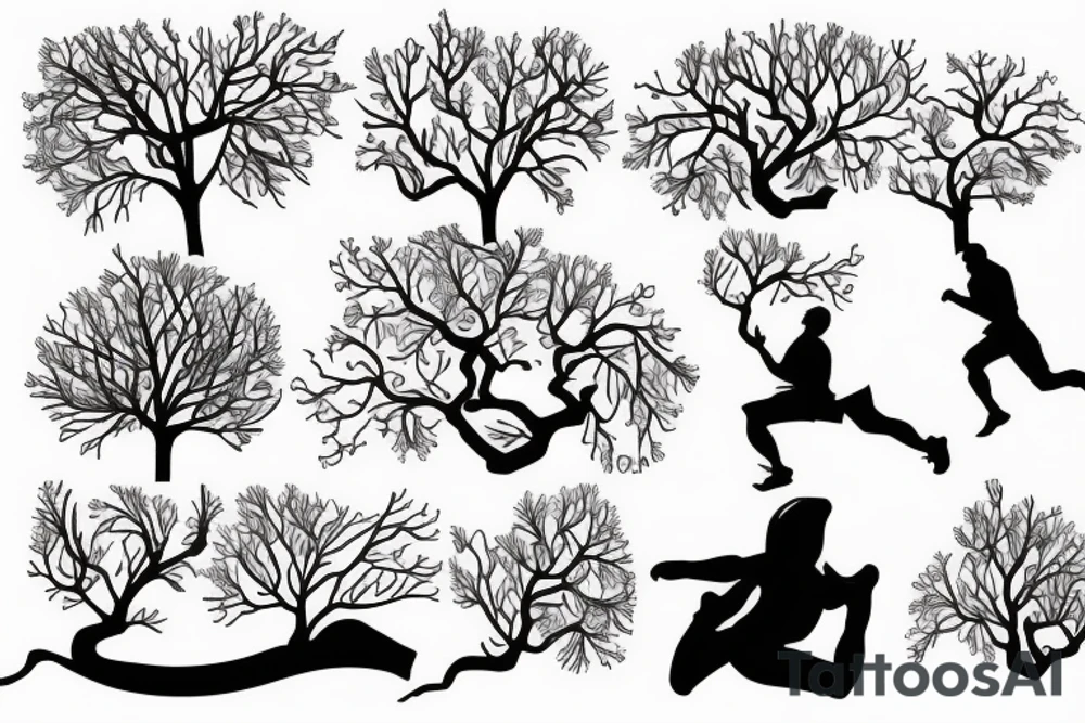 Person running past a tree tattoo idea