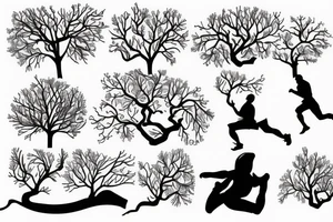 Person running past a tree tattoo idea