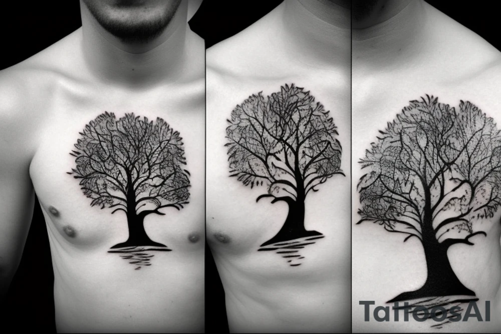Person running past a tree tattoo idea