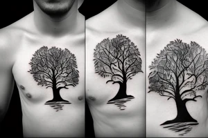 Person running past a tree tattoo idea