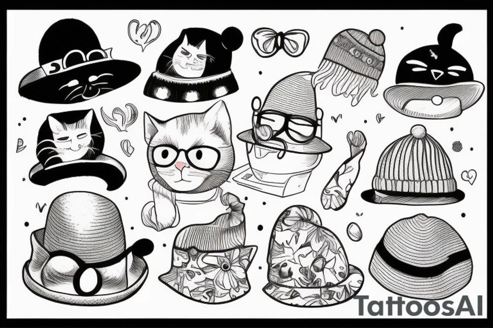 Black cat with a funny hat and sweater tattoo idea