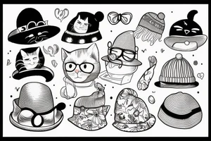 Black cat with a funny hat and sweater tattoo idea