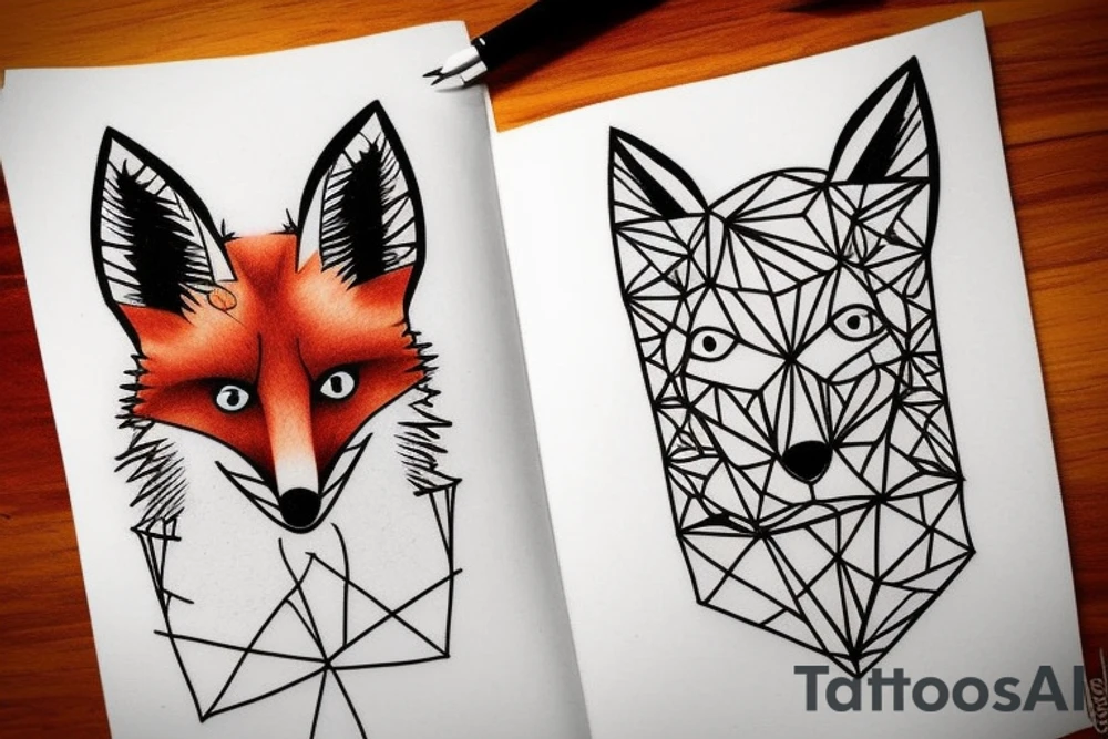 cute fox sits in cage and looking through it tattoo idea