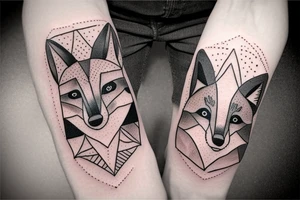 cute fox sits in cage and looking through it tattoo idea