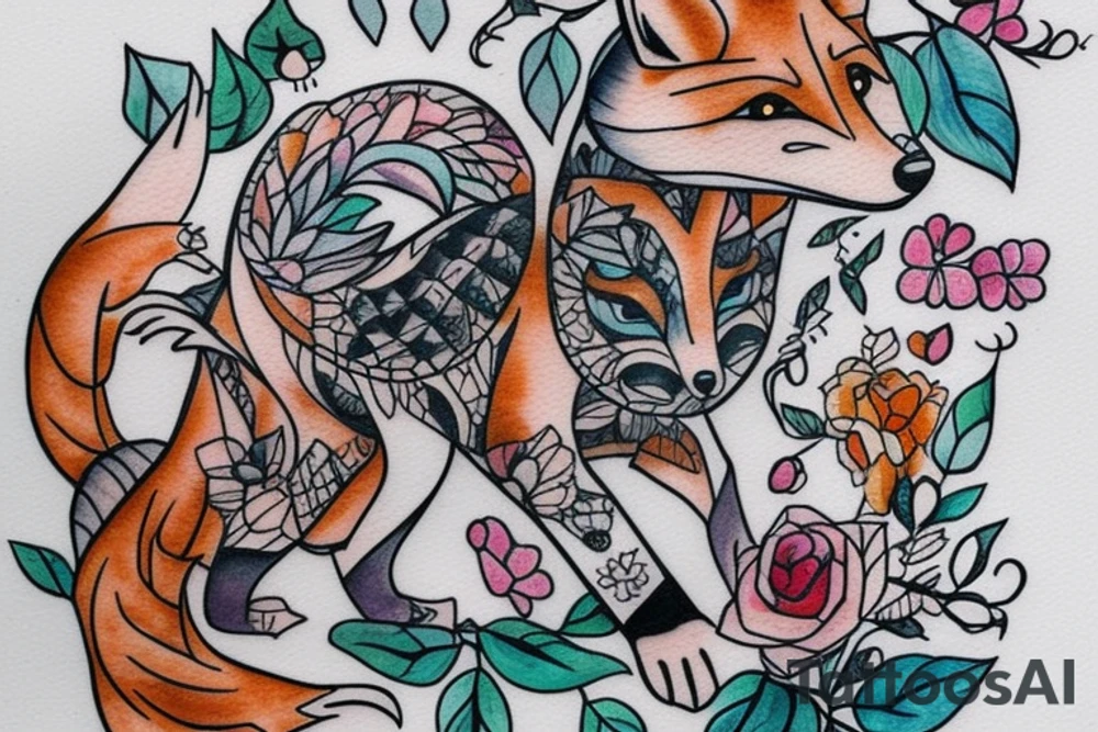 small fox sits in cage and looking through it tattoo idea