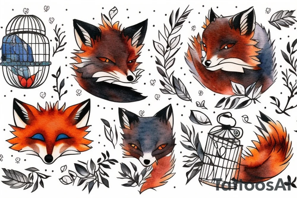 small fox sits in cage and looking through it tattoo idea