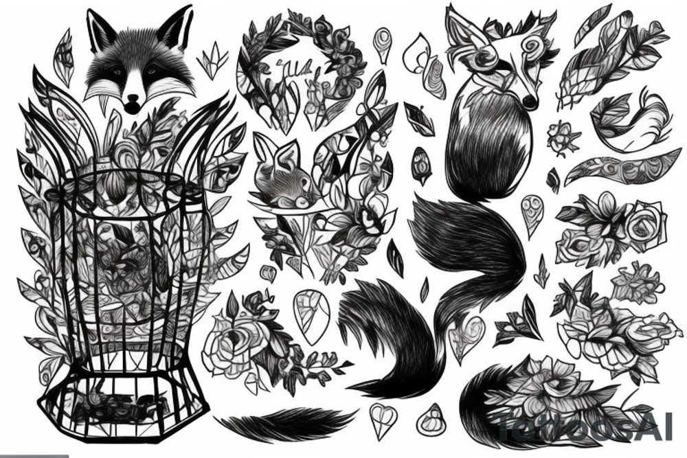 small fox sits in cage and looking through it tattoo idea