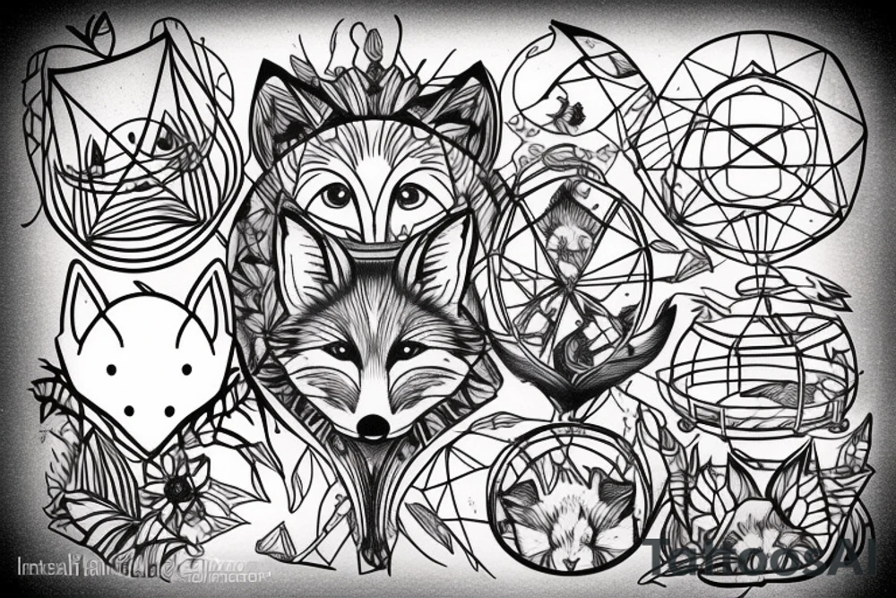 small fox sits in cage and looking through it tattoo idea