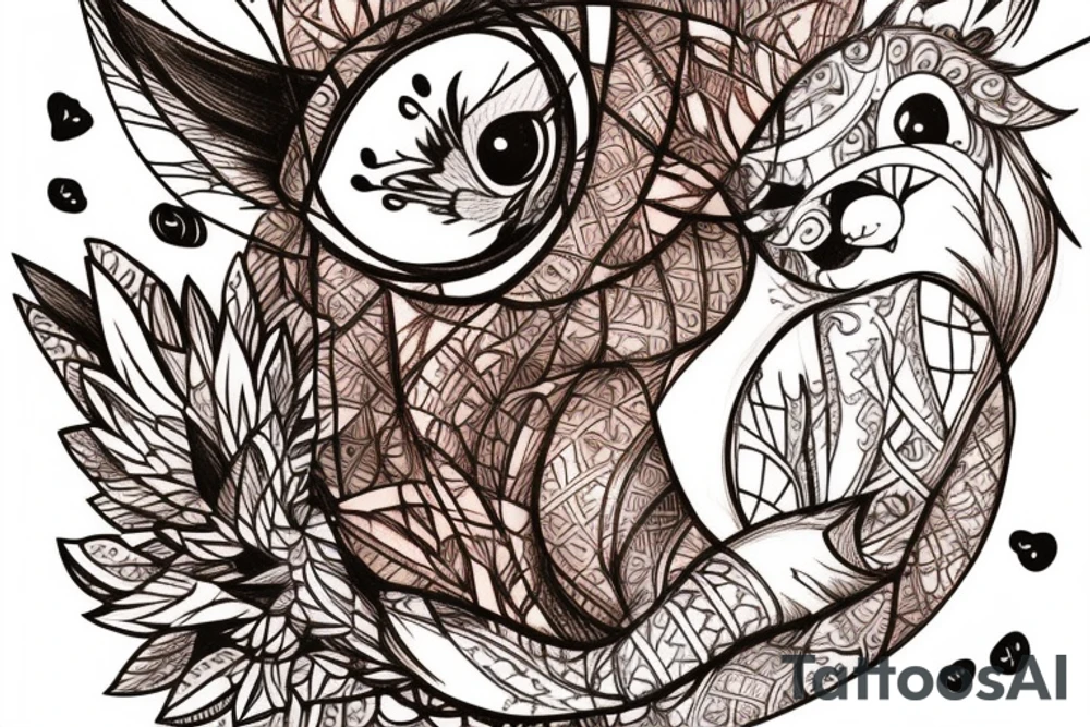 small fox sits in wooden cage and looking through it tattoo idea
