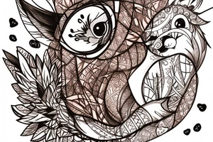 small fox sits in wooden cage and looking through it tattoo idea