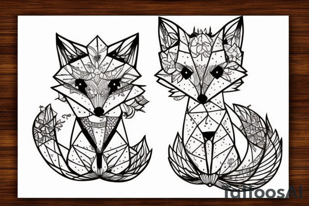 small fox sits in wooden cage and looking through it tattoo idea