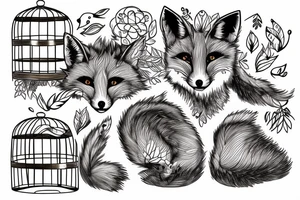 small fox sits in wooden cage and looking through it tattoo idea