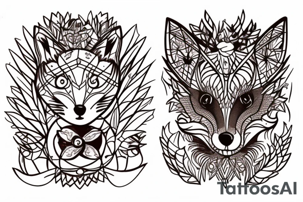 small fox sits in wooden cage and looking through it tattoo idea