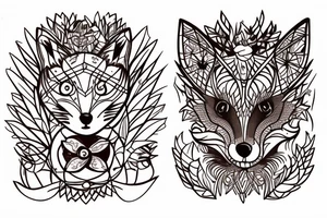 small fox sits in wooden cage and looking through it tattoo idea